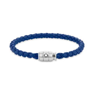 Armband Stahl 3 Ringe zum Verschließen und blaues Leder