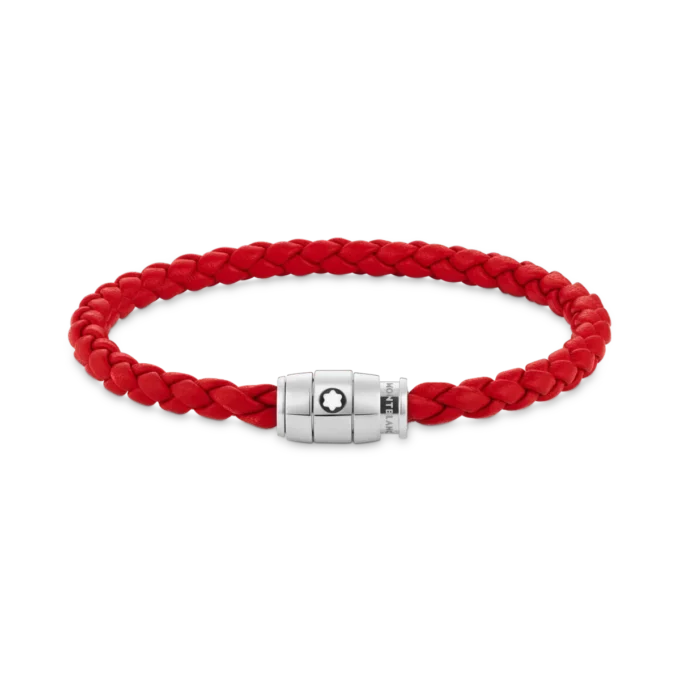 Armband Stahl 3 Ringe zum Verschließen und rotes Leder