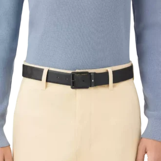 Bedruckter schwarz/einfarbig schwarzer 35 mm breiter Ledergürtel, beidseitig tragbar