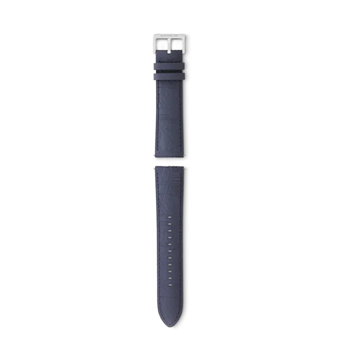 Blauer Kalbslederriemen mit grauer Dornschließe Blauer Kalbslederriemen mit grauer Dornschließe