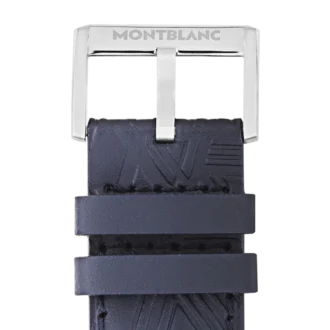 Blauer Kalbslederriemen mit grauer Dornschließe