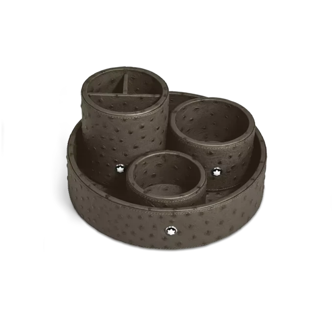 Großes rundes Schreibtisch-Tablett aus Straußenleder mit Prägung