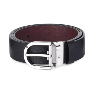 Hufeisen-Schnalle, schwarz bedruckt/Mosto, 35 mm, wendbarer Ledergürtel