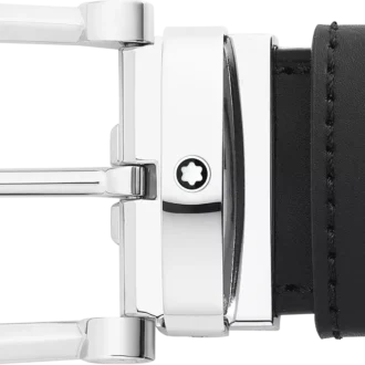 Hufeisen-Schnalle schwarz/blau 35 mm wendbarer Ledergürtel