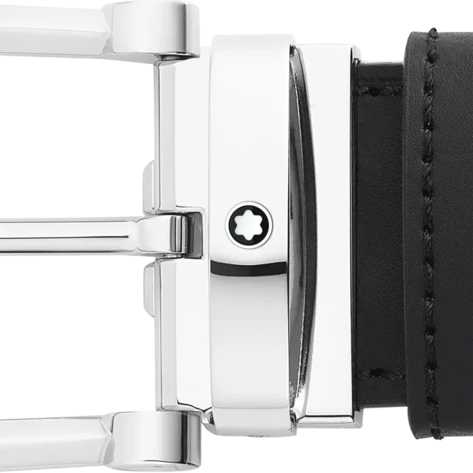 Hufeisen-Schnalle schwarz/blau 35 mm wendbarer Ledergürtel