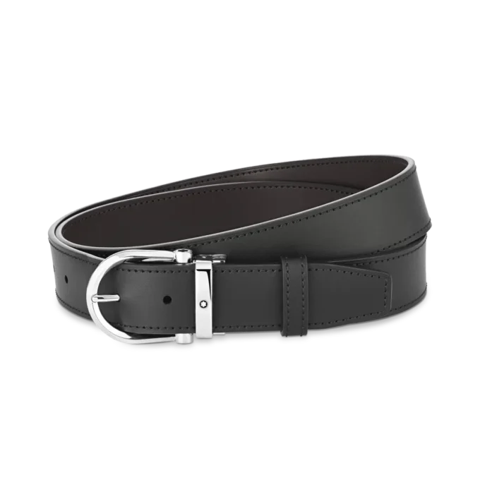 Hufeisen-Schnalle schwarz/braun 35 mm wendbarer Ledergürtel