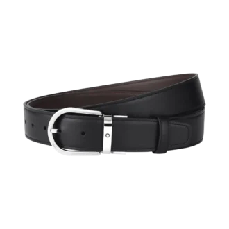 Hufeisen-Schnalle schwarz/hellbraun 35 mm Ledergürtel