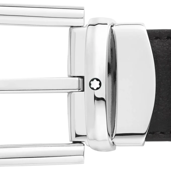 Hufeisenförmige Schnalle schwarz/blau 30 mm Wende-Ledergürtel Hufeisenförmige Schnalle schwarz/blau 30 mm Wende-Ledergürtel