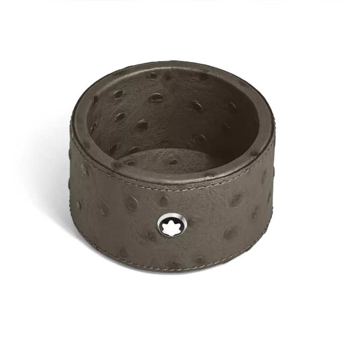 Kleines rundes Schreibtisch-Tablett aus Leder mit Straußenprägung