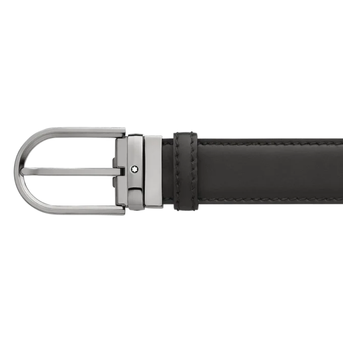 Ledergürtel mit Hufeisen-Schnalle, schwarz, 35 mm