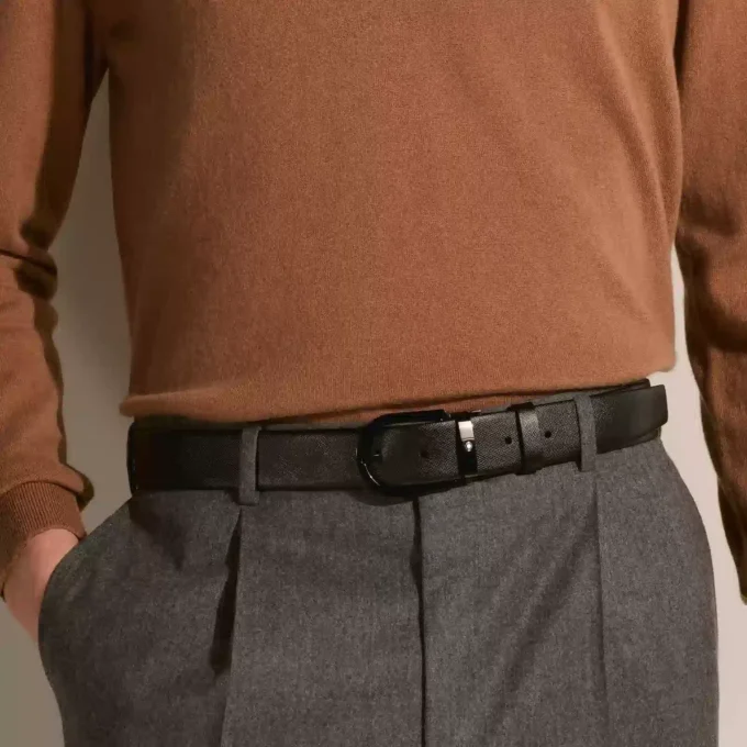 Ledergürtel mit schwarzer 35-mm-Hufeisenschnalle