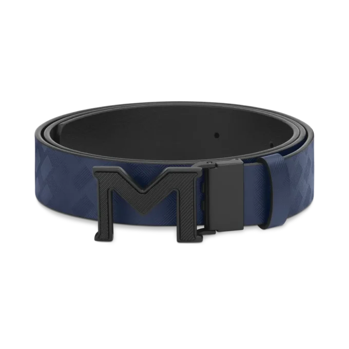 M-Schnalle Extreme 3.0 blau/einfarbig schwarz 35 mm Wende-Ledergürtel