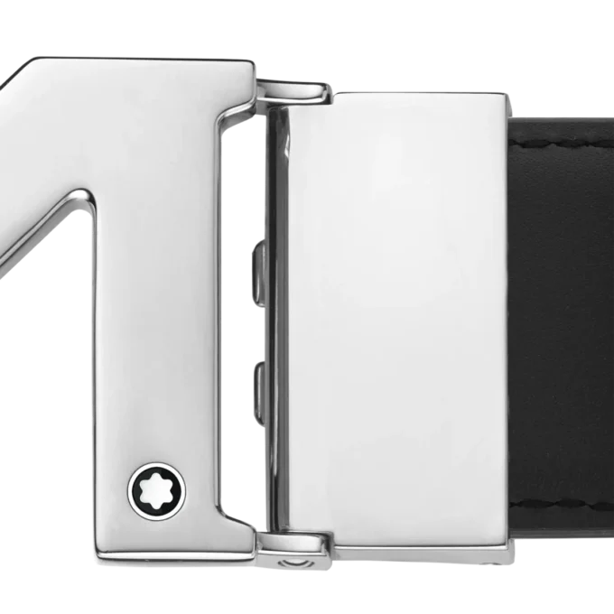 M-Schnalle, schwarzer, 35 mm breiter, wendbarer Ledergürtel