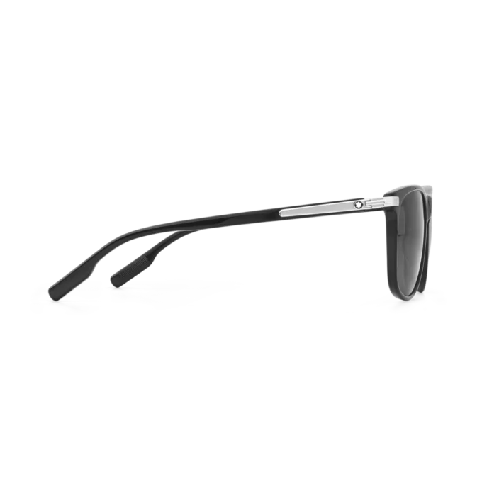 Rechteckige Sonnenbrille mit schwarzem Acetatrahmen