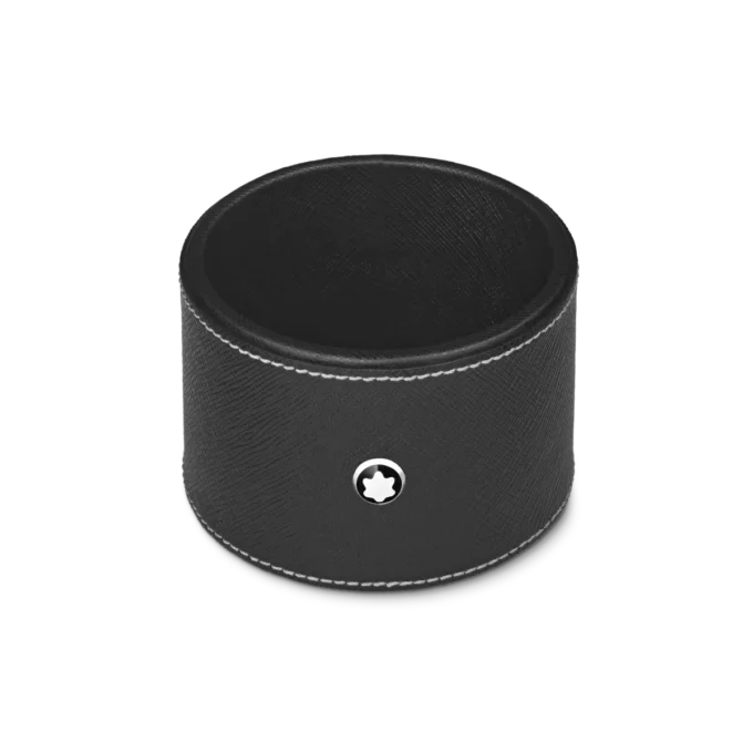 Runde Schreibtischablage aus schwarzem Leder (mittel)