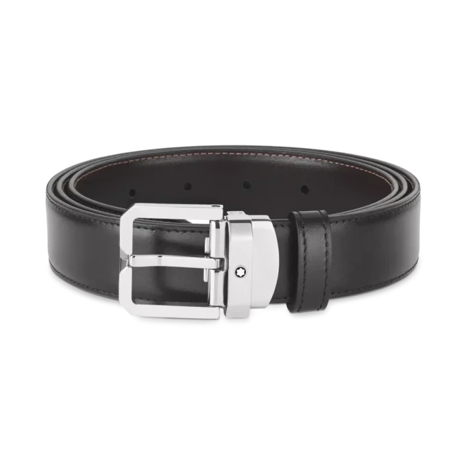 Schwarz/brauner 30 mm breiter wendbarer Ledergürtel