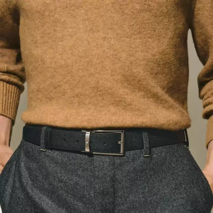 Schwarz/brauner 35-mm-Wendegürtel aus Leder