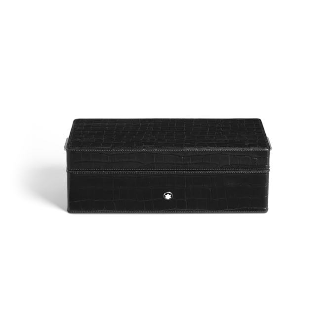 Stiftbox, Leder mit Krokodilprägung, schwarz